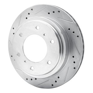 Mitsubishi Montero Brake Rotor (1) - Rear Left - R1 Concepts - Drilled & Slotted - Silver - `00-`06